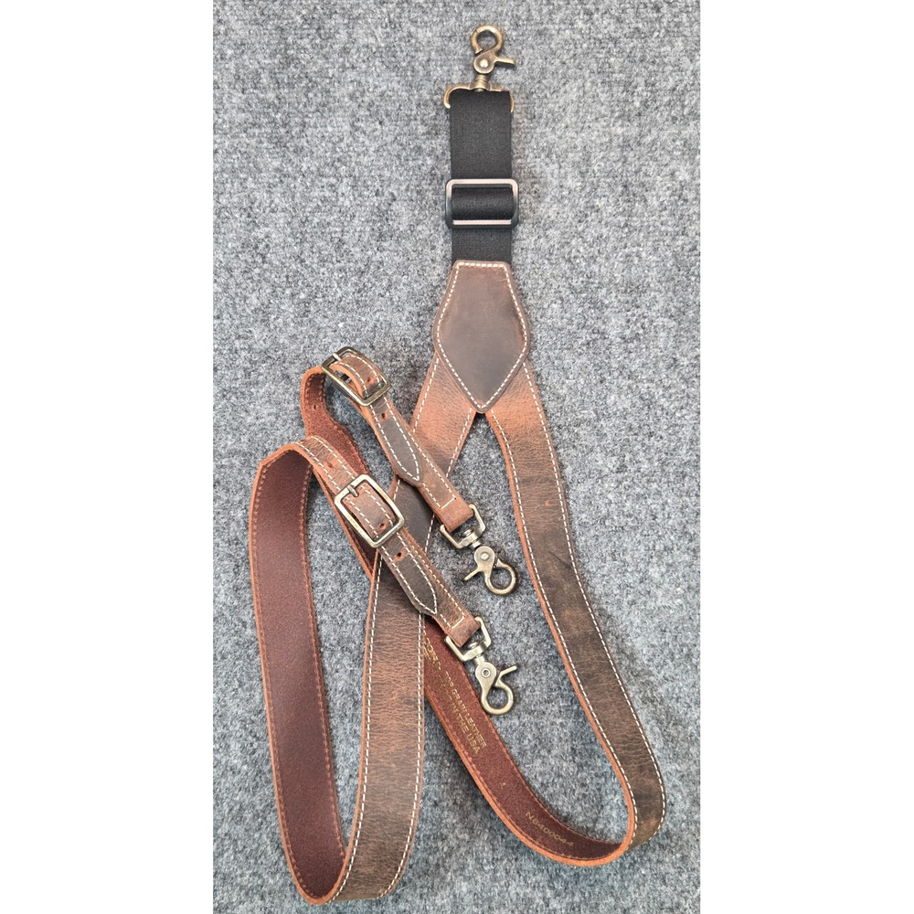 Leather-Trim Brown Men’s Suspenders Adjustable Braces